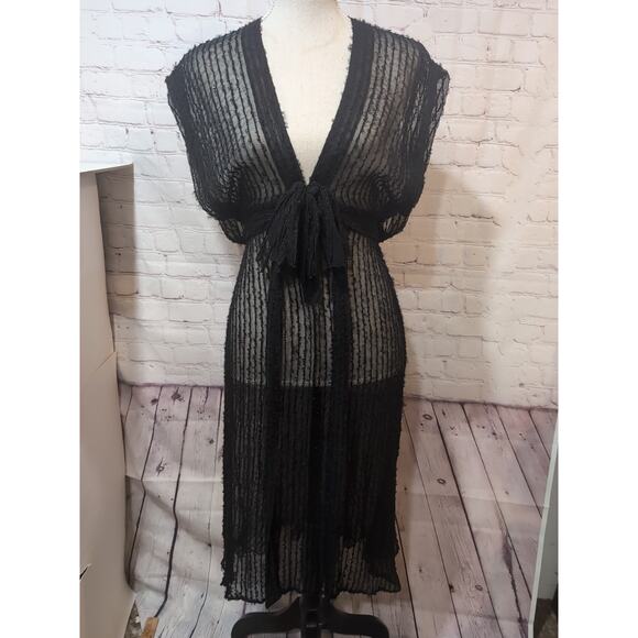 Vtg Holly Harp Sheer Black Boulce Dress Front Zip And Bow Detail See Measurement - Picture 1 of 15